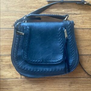 Urban Expressions Black Saddle Crossbody Bag with Woven Detail